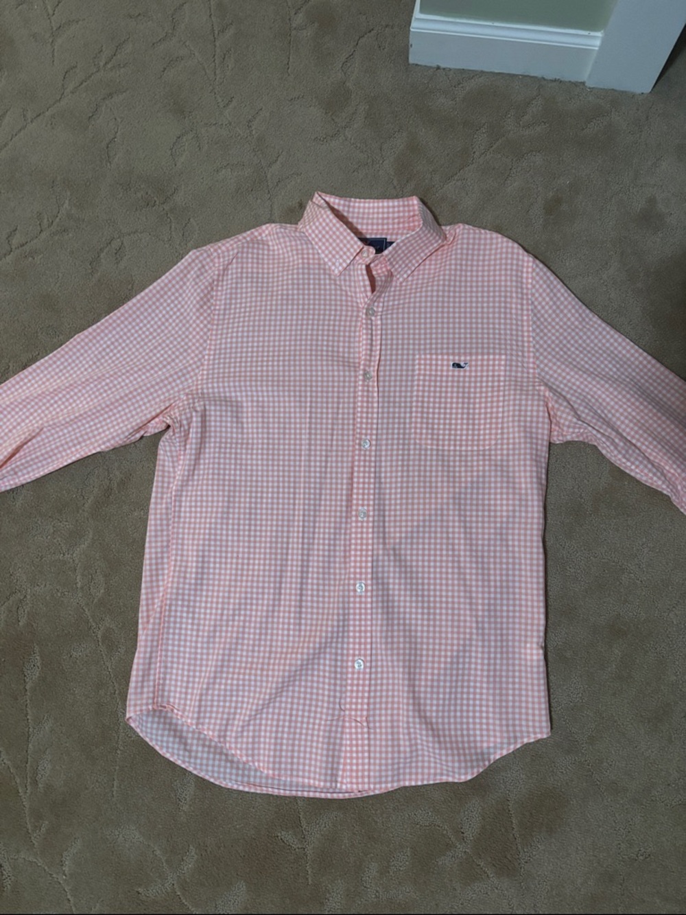 Vineyard Vines Men's Coral Pink Gingham Button-Down Shirt